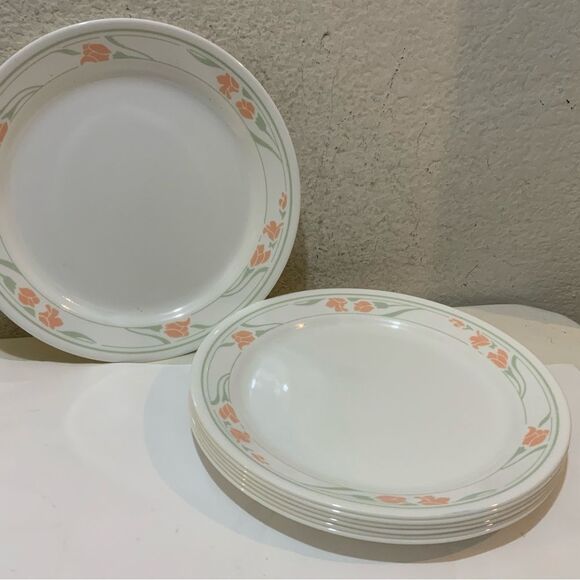 7 Vintage Corelle Peach Garland Dinner Plates 10 1/4" Corning Ware Made USA - Picture 2 of 10